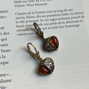 Genuine Amber and Sterling Silver Earrings (Free Shipping)
